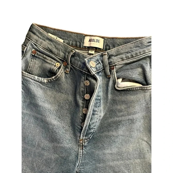 AGOLDE Blue Distressed Straight Leg Jeans Size 26 Riley - Picture 5 of 9
